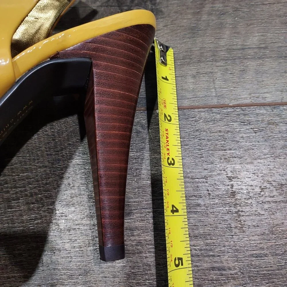 Chinese Laundry Yellow Patent Leather Slingback Brown Heels Pickstitch Size 7 - Picture 3 of 12